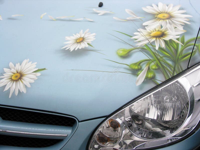 Car with draw flowers stock image. Image of macro, drawing 933223