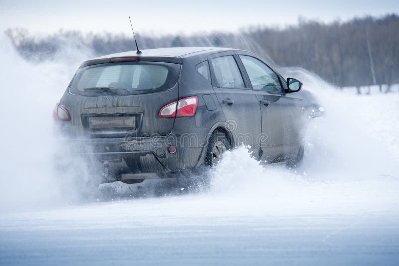 Car drift and spray snow