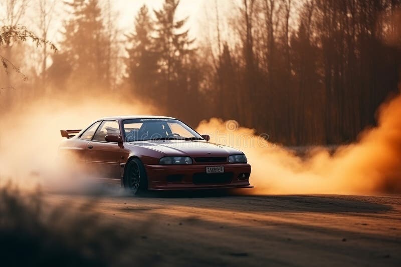 Car drifting, Blurred image diffusion race drift car with lots of smoke from burning tires royalty free illustration.