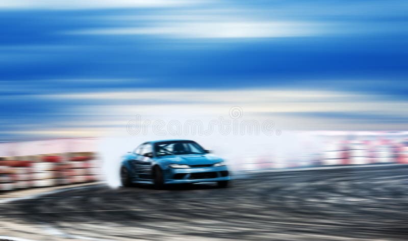 Premium AI Image  Car drifting Blurred image diffusion race drift car with  lots of smoke from burning tires on track