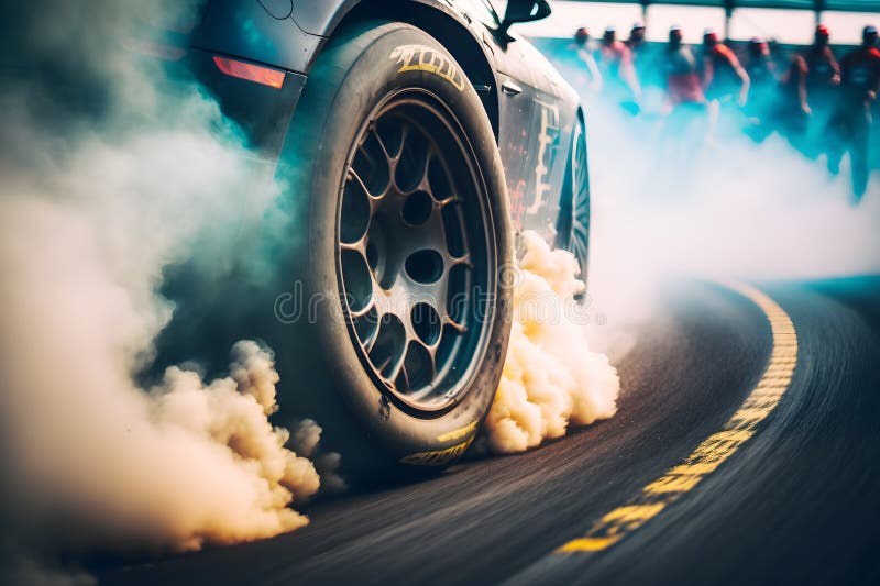 Car drifting image diffusion race drift car with lots of smoke