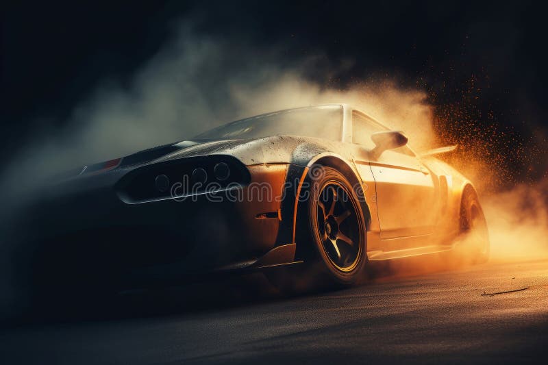 White Luxury Sports Car Drifting with Smoke on Neon Illuminated Road at  Night. Stock Illustration - Illustration of engine, fast: 194717333