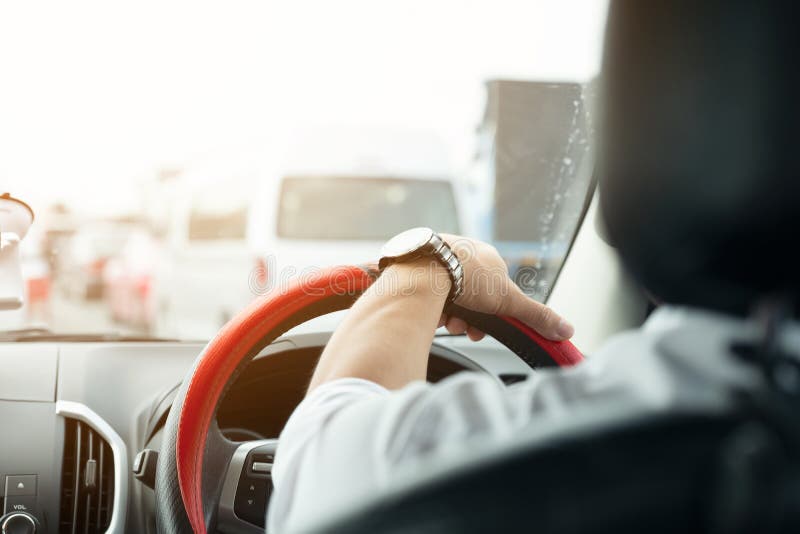 Car Driver Hands Holding Steering Wheel Stock Image Image of holding