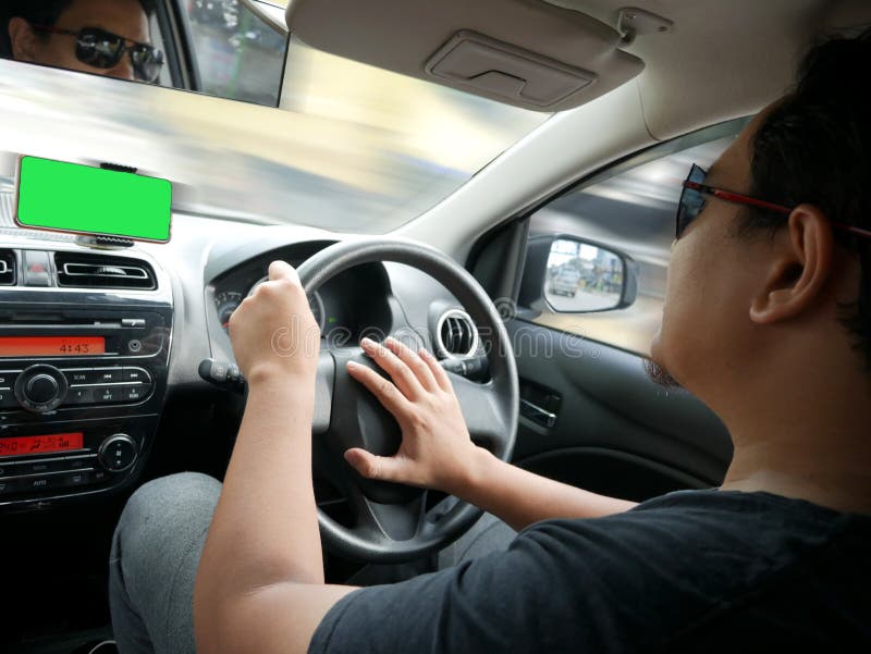 Car Driver with Smart Phone on Dashboard Stock Photo Image of drive