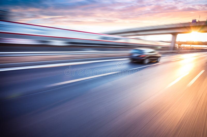 Car driving on freeway, motion blur