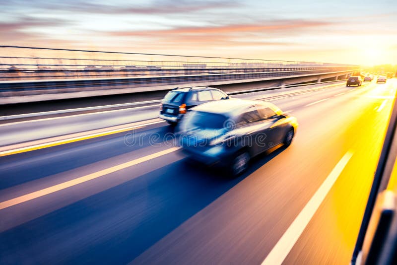 Car driving on freeway, motion blur