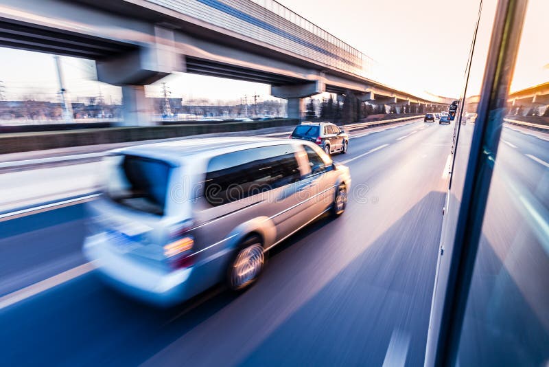 Car Driving On Freeway Motion Blur Stock Photo Image Of Fast