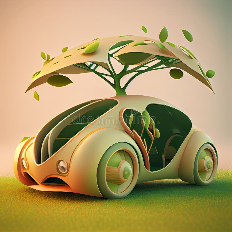 Car Driving on Green Grass, Surrounded by Nature ,generative AI Stock
