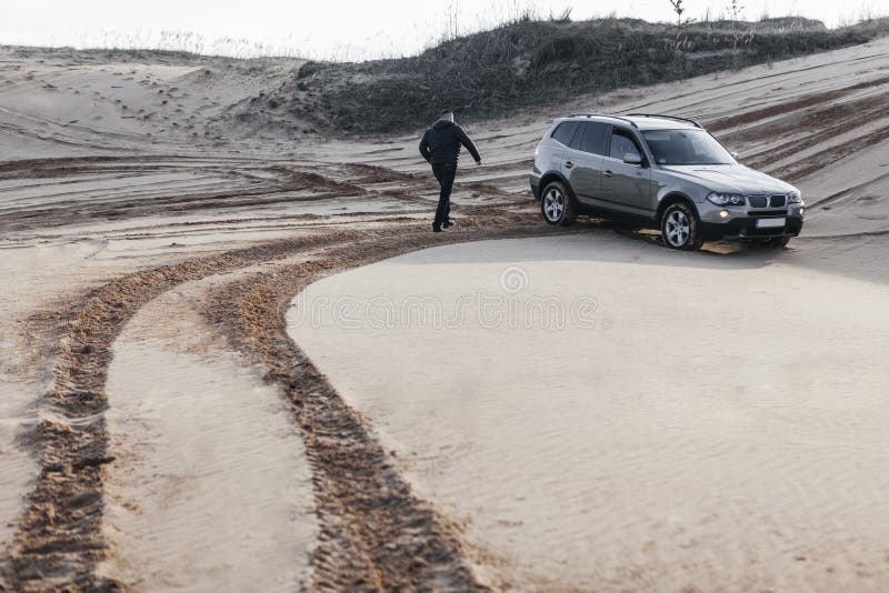 Car Driving through Sand Dune Stock Photo Image of landscape, action