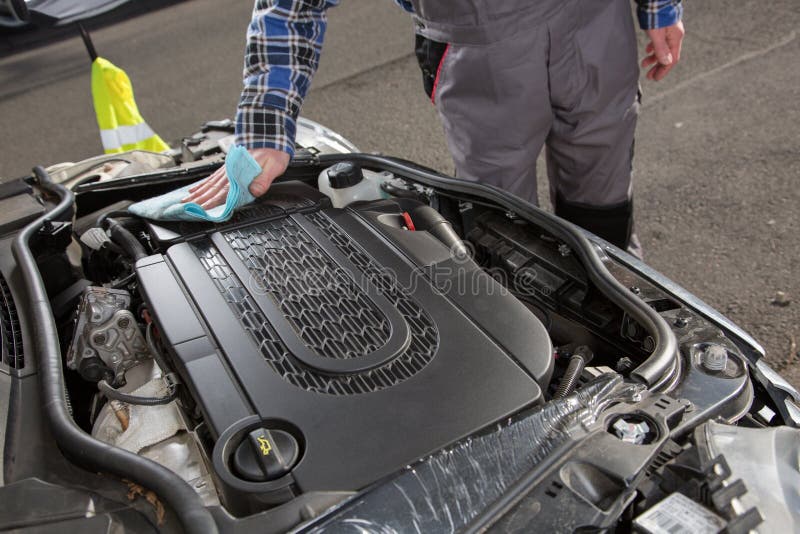 Car engine cleaning stock photo. Image of hand, serviceman 52733532