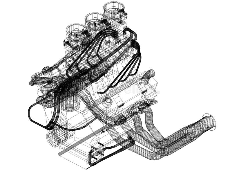 Car Engine Design Architect Blueprint - isolated stock illustration Car Engine Design Architect Blueprint - isolated stock illustration