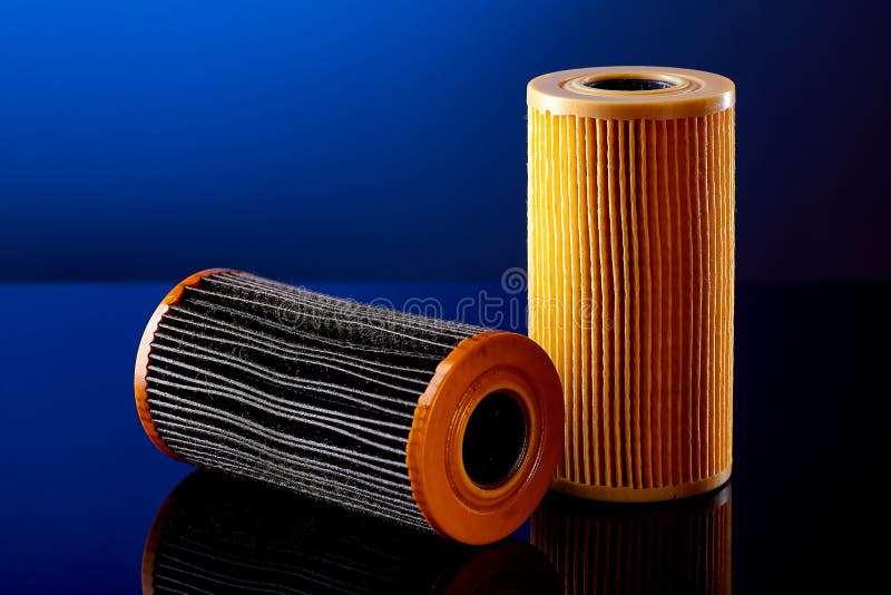 Car Engine Oil Filter on Dark Background Stock Image Image of blue