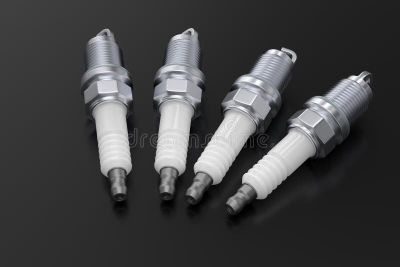 Car Engine Spark Plugs on Dark Background Stock Illustration
