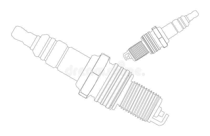 Car Engine Spark Plugs, Vector Line Stock Vector Illustration of