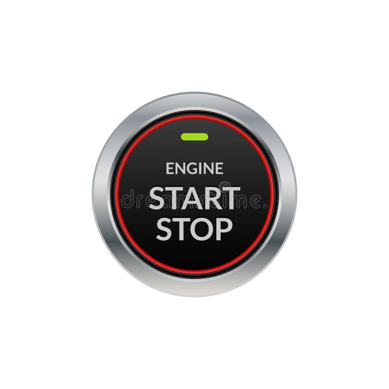 Car engine start stop button ignition. Push circle button engine stop start quality stock illustration