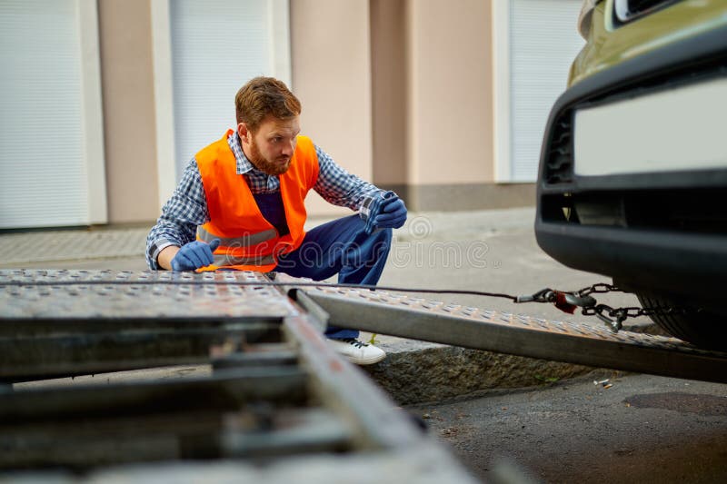 Car Evacuation and Technical Assistant at Work Stock Photo Image of
