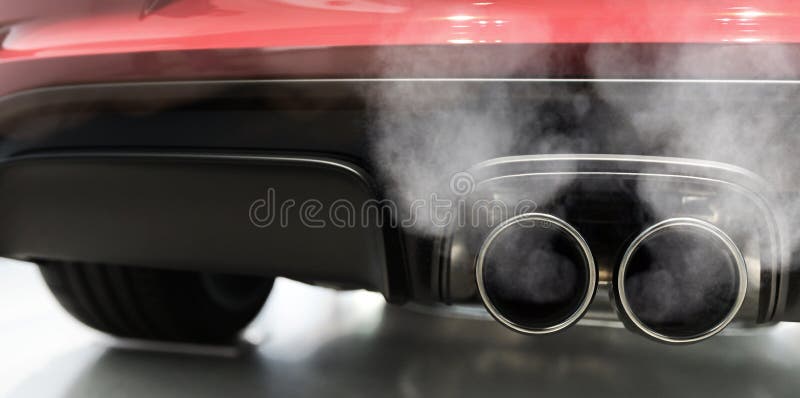 Car exhaust smoking panorama