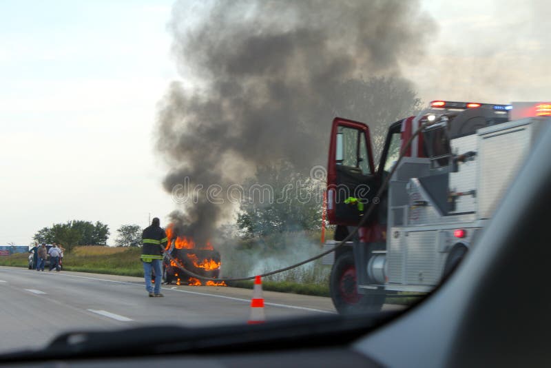 Car on fire 2297 editorial stock photo. Image of firemen 161497608