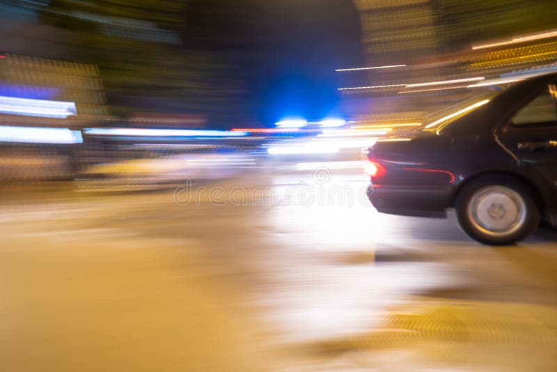 Car and Flashing Lights at Night Stock Image Image of street, outdoors 204989709