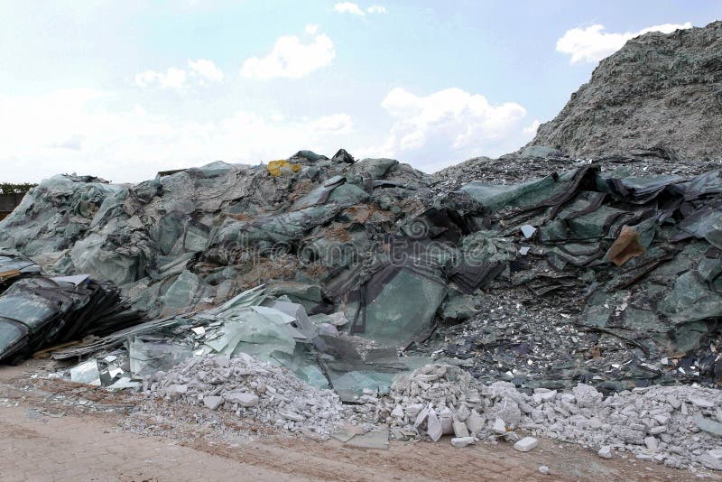 Car glass recycling plant stock image. Image of glass 101881845