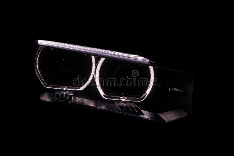 Car Headlight with Backlight on Black. Stock Image Image of glass