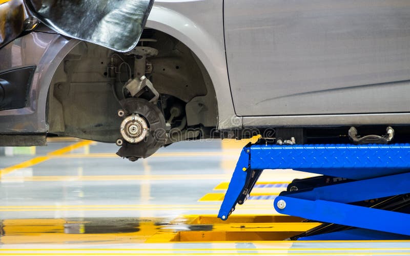 Car Hub Front Lifting Scissors in Garage Stock Image Image of replace, blue 80861207