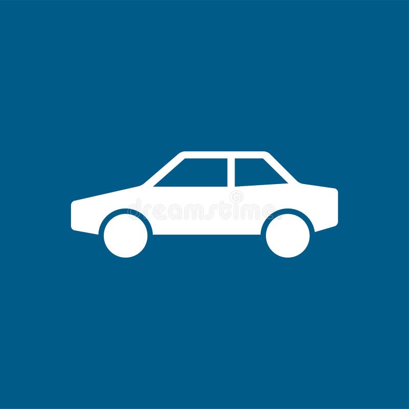 Car Icon on Blue Background. Blue Flat Style Vector Illustration Stock