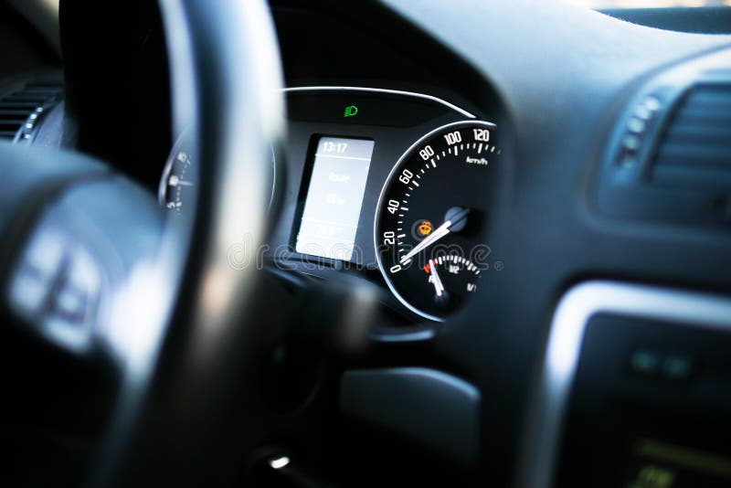 Car Instrument Panel. Car Dashboard. Pidometer Strelkas Stock Image
