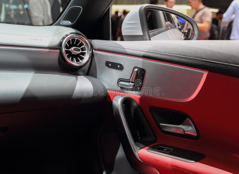 Car Interior, a Close Up View of Leather Car Door Panel Stock Image