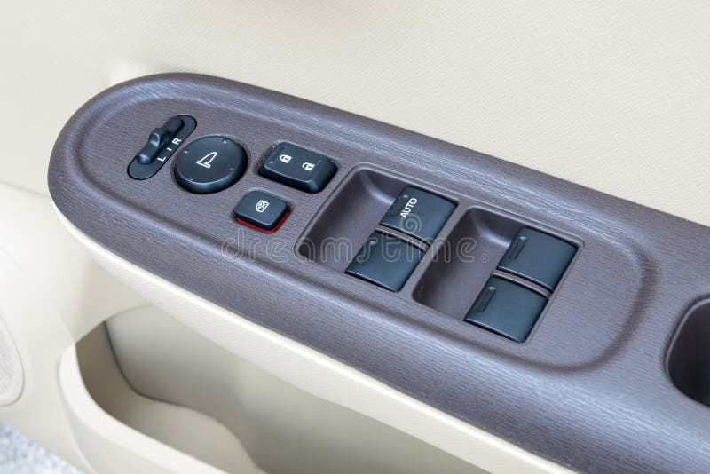 Car Interior Details of Door Handle with Windows Controls and Ad Stock Image Image of black