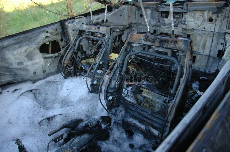 Car interior after fire stock photo. Image of door, lock 55533802