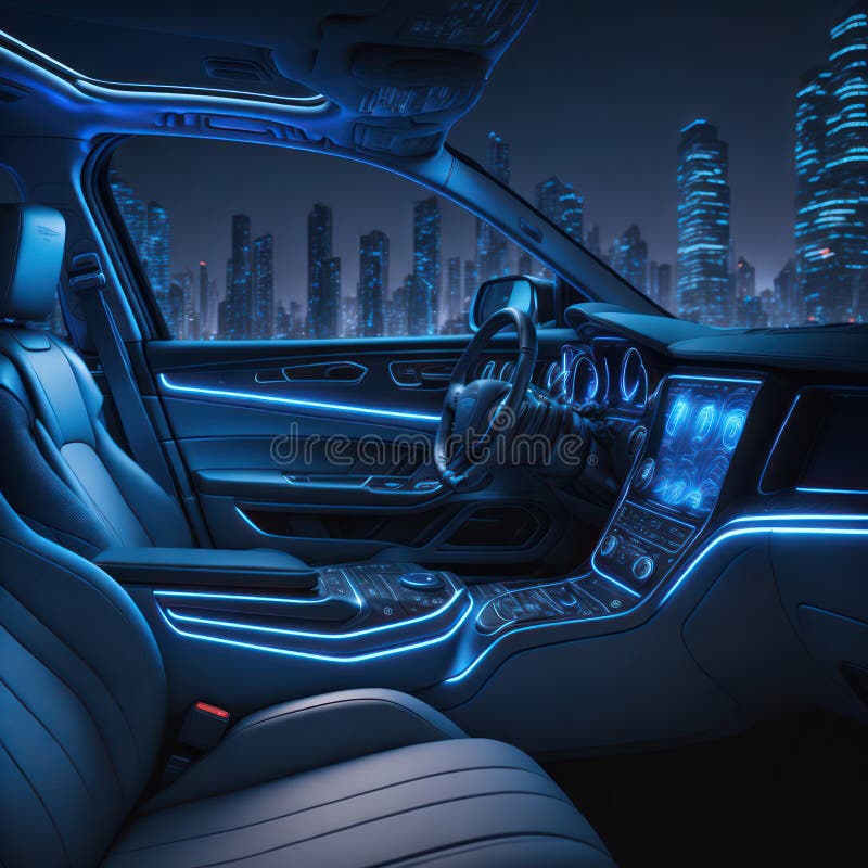 Car Interior Illustration at Night, with Led Lights for the Best Possible Visual Atmosphere. Ai