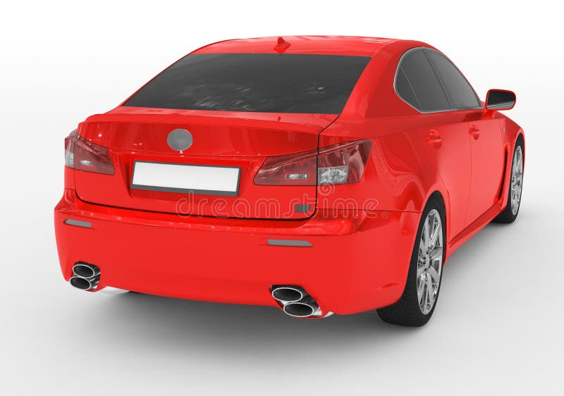 Car Isolated on White Red Paint, Tinted Glass Backright Sid Stock