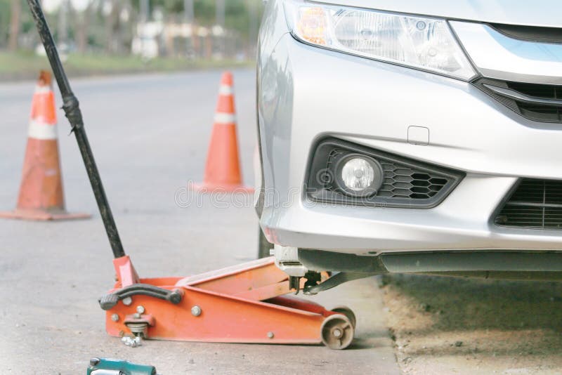 Car on jack stock image. Image of garage, pneumatic, tire 55951949