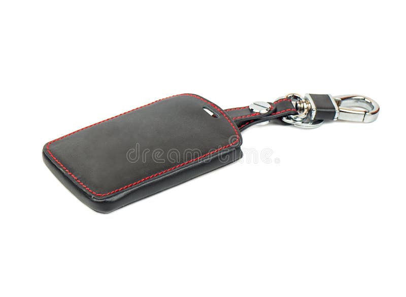 Leather case for car key card on white background. Leather case for car key card on white background