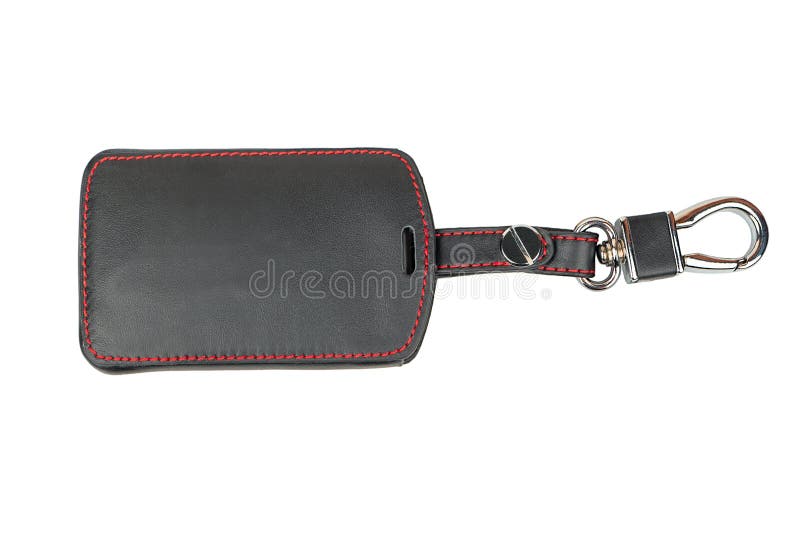 Leather case for car key card on white background, top view. Leather case for car key card on white background, top view