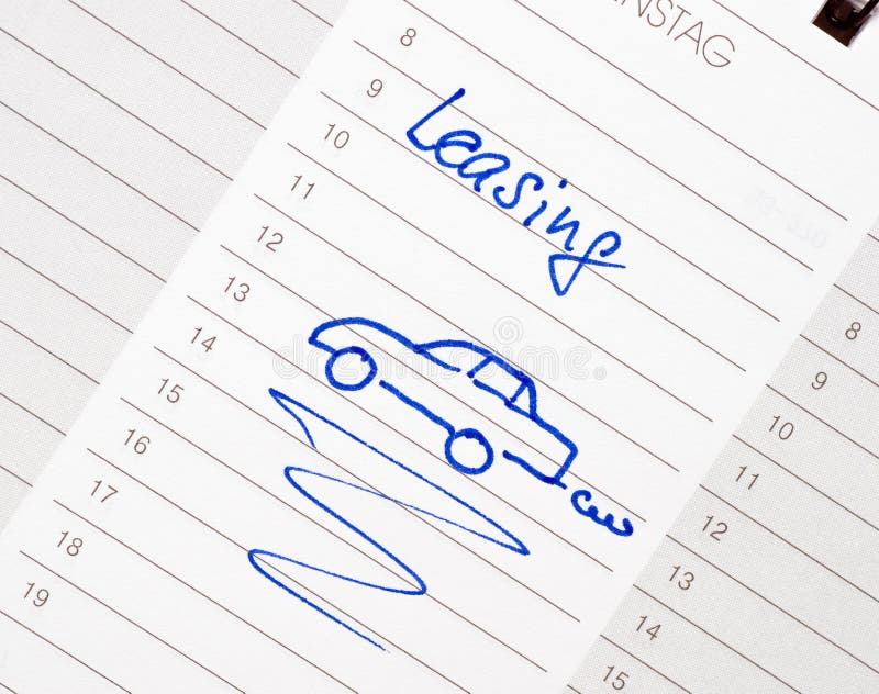 Handwritten Leasing text and drawing of car written on a desk calendar. Paper notation stock images, royalty-free photos and pictures
