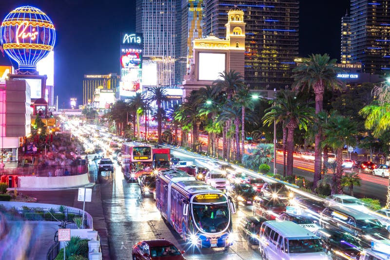 Car Light Trails in Las Vegas Editorial Stock Image Image of paris