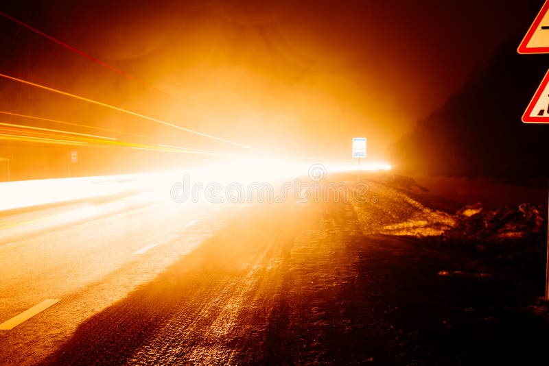 Car Light Trails in the Road at Night Stock Image Image of night