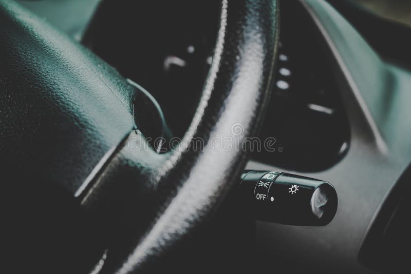Car Interior with Car Lighting Control Understeering Switch Stock Image