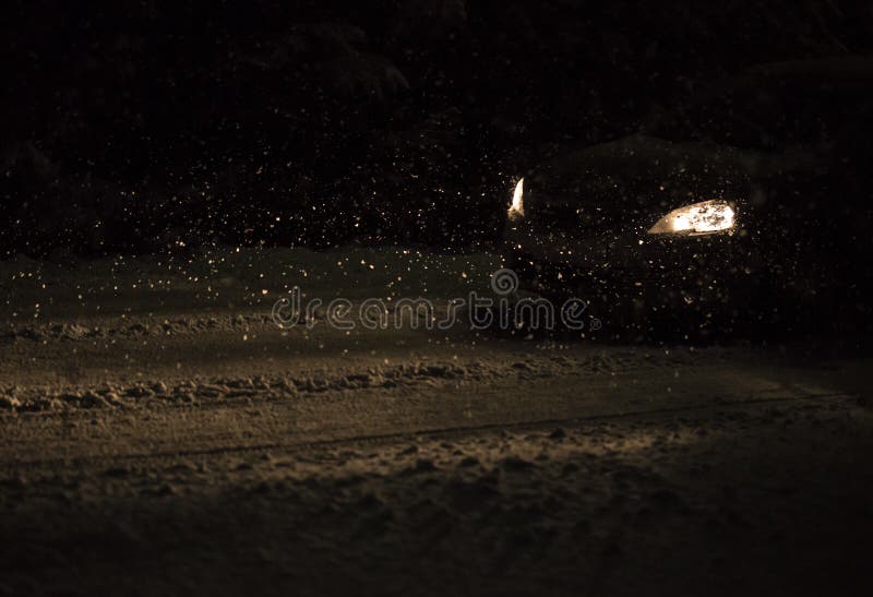 Car Lights and Falling Snow Stock Image Image of blue, transport