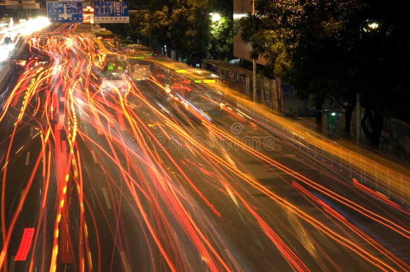 Car lights by night stock photo. Image of city, neon 15733354