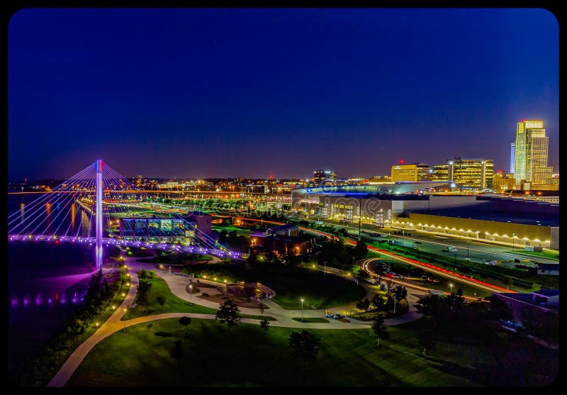 Car lights trails on Riverfront road