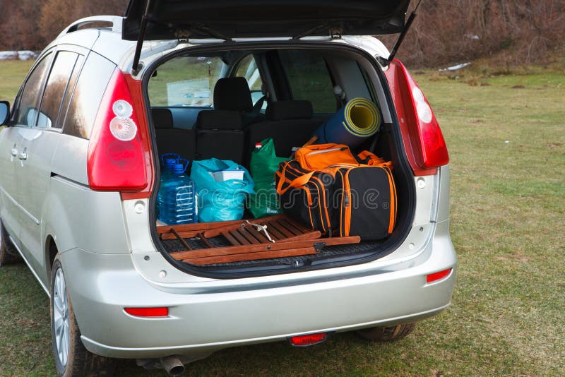 Family Car Loaded with Luggage on Holiday Stock Image Image of