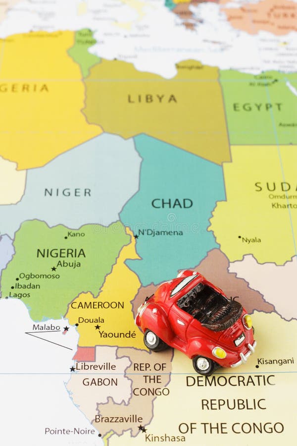 Toy car on the africa map. Cameroon road map stock images, royalty-free photos and pictures