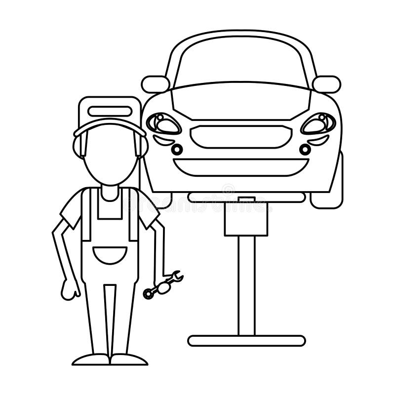 Car Mechanic Concept in Black and White Stock Vector - Illustration of ...