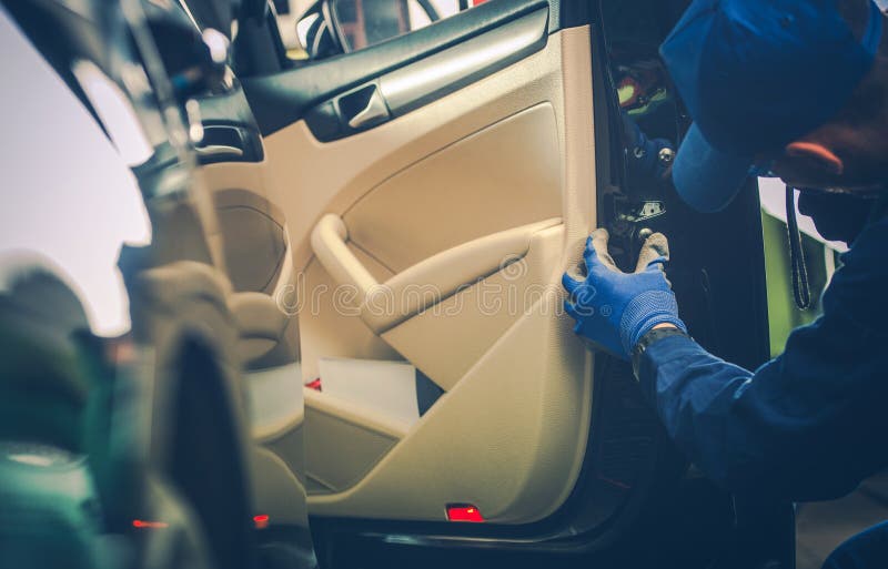 Car Mechanic Fixing Door Lock Stock Image Image Of Locking Lock