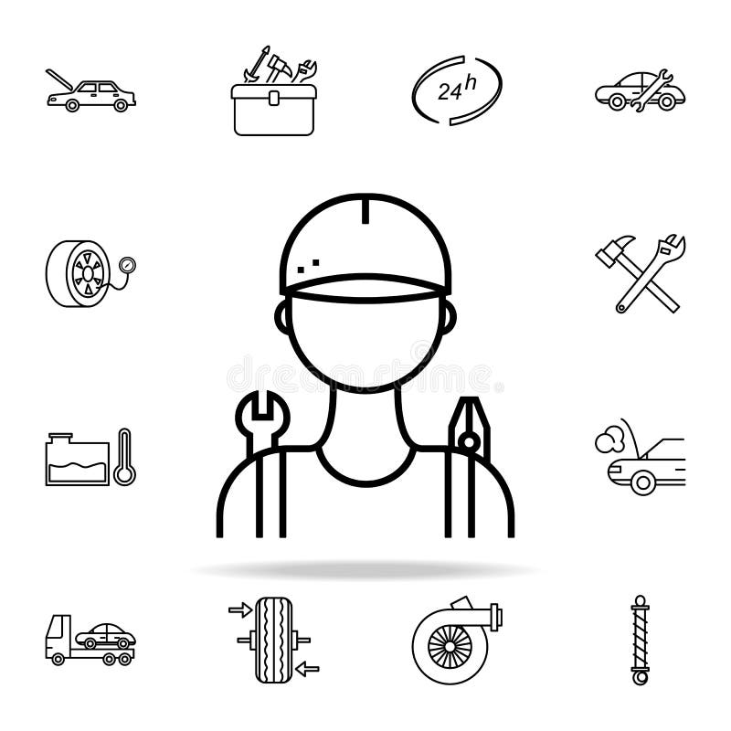 car mechanic icon. Cars service and repair parts icons universal set for web and mobile royalty free illustration car mechanic icon. Cars service and repair parts icons universal set for web and mobile royalty free illustration