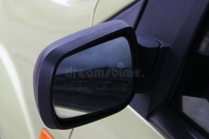 Car Mirror. Black Auto Mirror. Rearview Car Driving Mirror View House