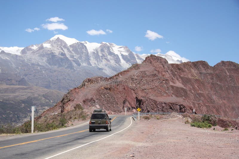 Car at the mountain road in South America